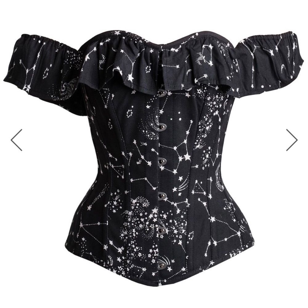 New! Cotton Astronomy Print Sleeved Corset Top